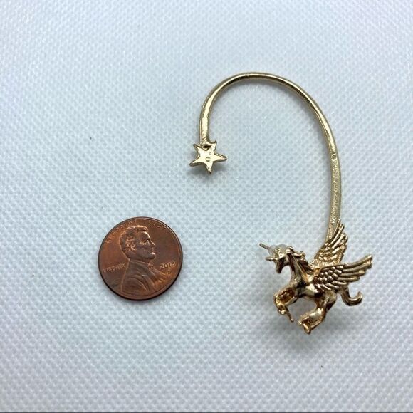SINGLE Golden Left Ear Unicorn Stud Wrap Earring - Picture 4 of 5